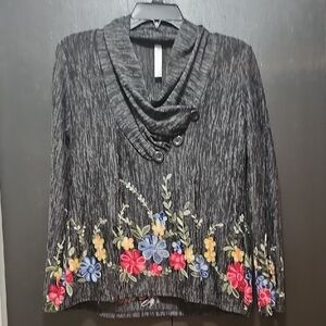 Embroidered Floral Black Sweater Top
